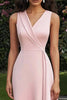 Load image into Gallery viewer, Pink Satin V Neck Sleeveless Long Work Dress with Ruffles