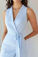 Load image into Gallery viewer, Sky Blue Satin Tight Sleeveless Short Work Blazer Dress with Sash