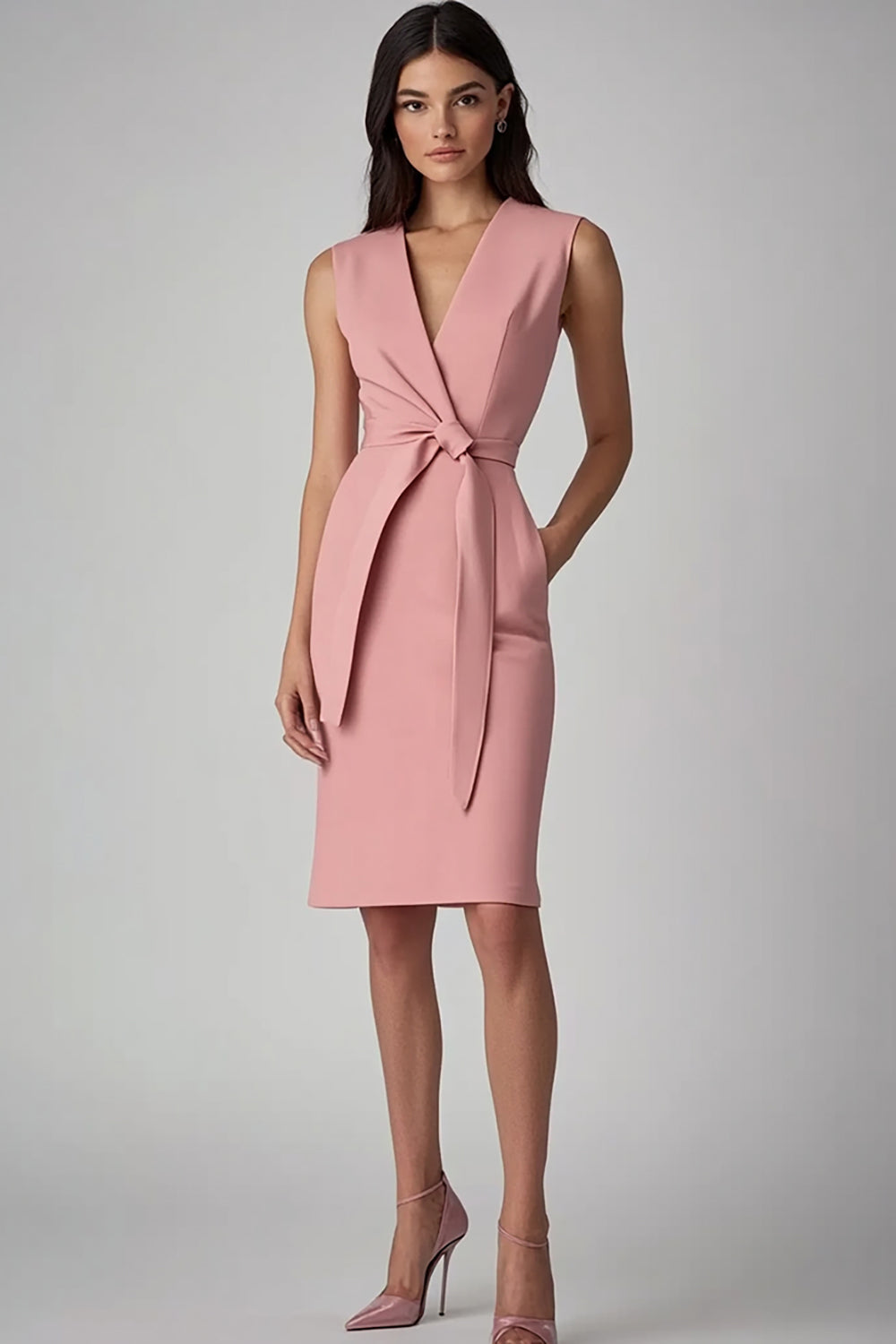 Pink Bodycon Sleeveless Ruffled Short Work Blazer Dress