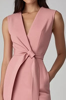Load image into Gallery viewer, Pink Bodycon Sleeveless Ruffled Short Work Blazer Dress
