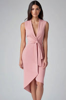 Load image into Gallery viewer, Simple Pink Deep V Neck Ruffled Short Work Dress