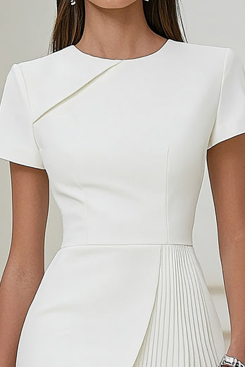 White Bodycon Satin Short Sleeve Work Dress
