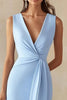 Load image into Gallery viewer, Sky Blue Satin Sheath Deep V-Neck Long Work Dress