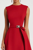 Load image into Gallery viewer, Red A Line Tie Front Midi Work Dress with Ruffles