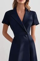 Load image into Gallery viewer, Navy A Line Peak Lapel Midi Work Blazer Dress with Sleeves