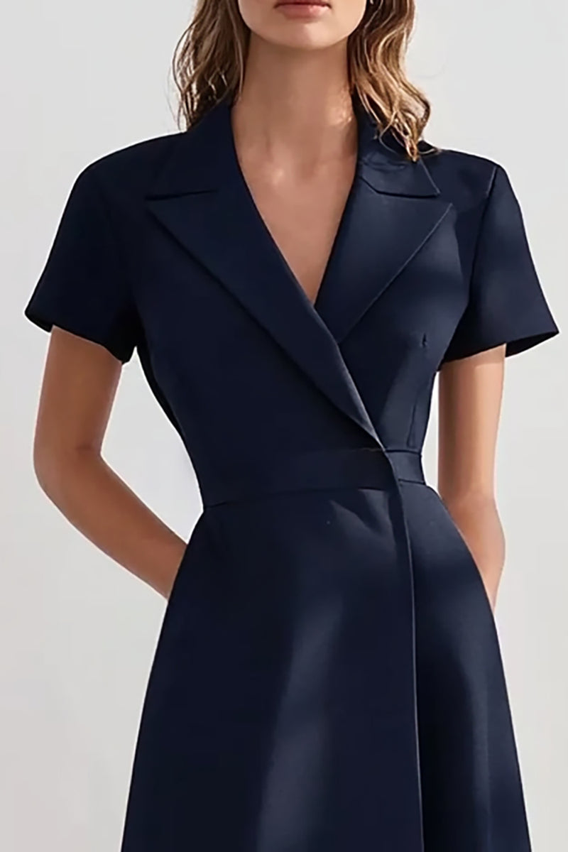Load image into Gallery viewer, Navy A Line Peak Lapel Midi Work Blazer Dress with Sleeves