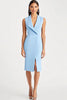 Load image into Gallery viewer, Sky Blue Satin Shawl Lapel Bodycon Midi Work Blazer Dress