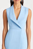 Load image into Gallery viewer, Sky Blue Satin Shawl Lapel Bodycon Midi Work Blazer Dress