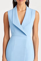 Load image into Gallery viewer, Sky Blue Satin Shawl Lapel Bodycon Midi Work Blazer Dress with Slit