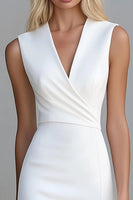 Load image into Gallery viewer, Bodycon Satin Ivory V-Neck Sleeveless Short Work Dress