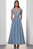 Load image into Gallery viewer, Grey Blue A Line Deep V-Neck Long Work Dress with Pockets