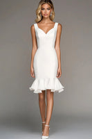 Load image into Gallery viewer, Ivory Bodycon Satin Ruffled Midi Work Dress