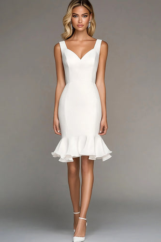 Ivory Bodycon Satin Ruffled Midi Work Dress