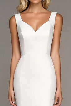 Ivory Bodycon Satin Ruffled Midi Work Dress
