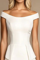 Load image into Gallery viewer, Off the Shoulder Ivory Satin Bodycon Short Work Dress