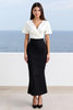 Load image into Gallery viewer, Black White Sheath V-Neck Long Work Dress