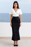 Load image into Gallery viewer, Black White Sheath V-Neck Long Work Dress
