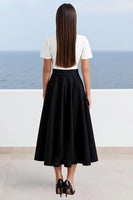 Load image into Gallery viewer, A Line Black White V-Neck Long Work Dress