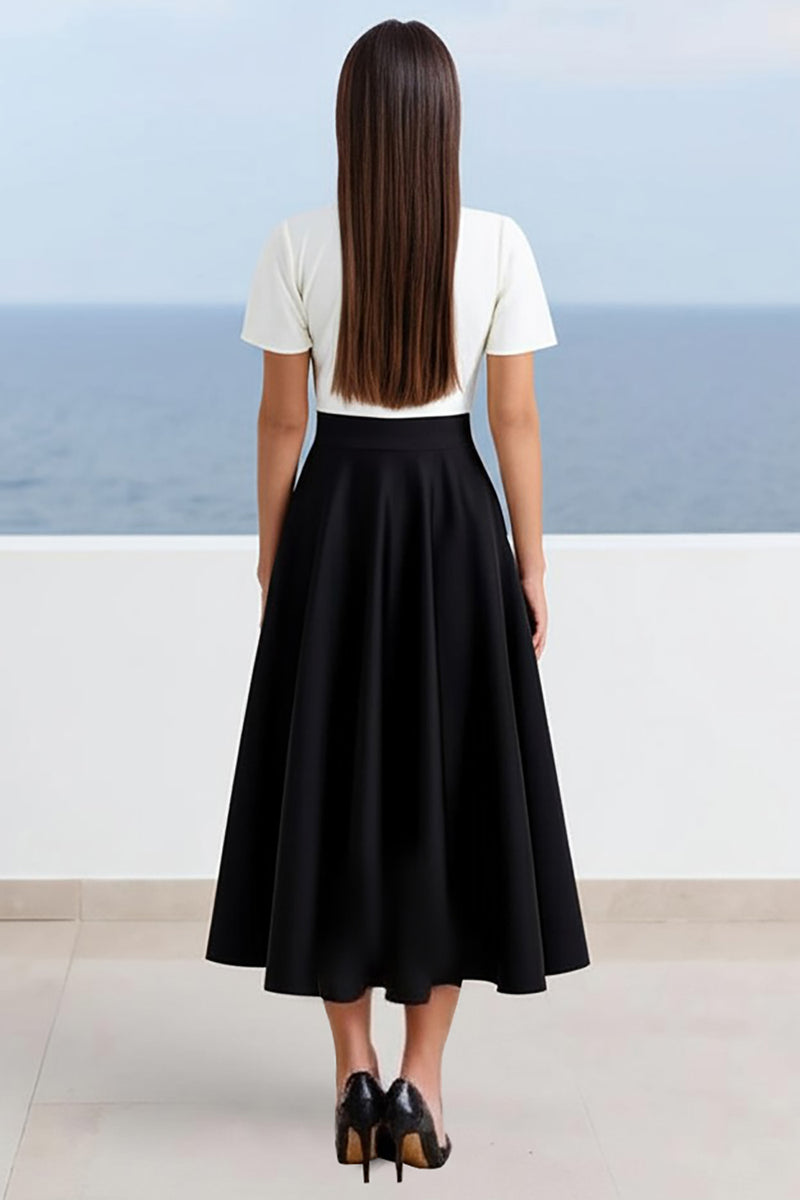 Load image into Gallery viewer, A Line Black White V-Neck Long Work Dress