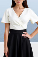 Load image into Gallery viewer, A Line Black White V-Neck Long Work Dress