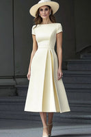 Load image into Gallery viewer, Daffodil A Line Satin Bateau Neck Midi Work Dress