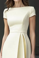 Load image into Gallery viewer, Daffodil A Line Satin Bateau Neck Midi Work Dress
