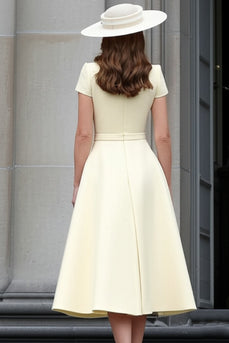 Daffodil A Line Satin Bateau Neck Midi Work Dress