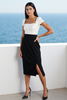 Load image into Gallery viewer, Black White Bodycon Square Neck Midi Work Dress