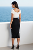 Load image into Gallery viewer, Black White Bodycon Square Neck Midi Work Dress