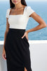 Load image into Gallery viewer, Black White Bodycon Square Neck Midi Work Dress