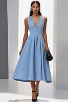 Load image into Gallery viewer, Grey Blue A Line Sleeveless Midi Work Dress