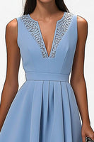 Load image into Gallery viewer, Grey Blue A Line Sleeveless Midi Work Dress