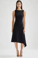 Load image into Gallery viewer, Black Bateau Neck A Line Satin Work Dress