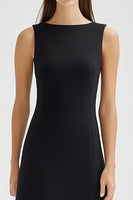 Load image into Gallery viewer, Black Bateau Neck A Line Satin Work Dress