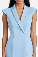 Load image into Gallery viewer, Sky Blue Bodycon Shawl Lapel Work Dress with Slit