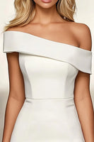 Load image into Gallery viewer, Simple Ivory  Asymmetrical Neck Satin Bodycon Short Work Dress