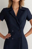 Load image into Gallery viewer, Navy Peak Lapel Double Breasted Short Work Blazer Dress