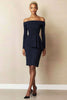 Load image into Gallery viewer, Off the Shoulder Navy Bodycon Long Sleeve Work Dress