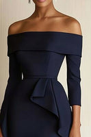 Load image into Gallery viewer, Navy Off the Shoulder Bodycon Short Work Dress