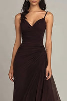 Load image into Gallery viewer, Dark Brown Spaghetti Straps Chiffon Ruffled Long Formal Dress