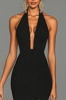 Load image into Gallery viewer, Black Mermaid Satin Halter Long Formal Dress with Slit