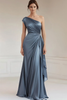 Load image into Gallery viewer, Peacock Sheath Satin One Shoulder Long Formal Dress