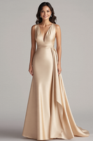 Load image into Gallery viewer, Champagne V-Neck Mermaid Satin Long Formal Dress