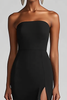 Load image into Gallery viewer, Strapless Sheath Chiffon Long Black Tie Dress with Slit