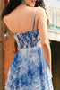 Load image into Gallery viewer, White Blue Flower Corset V-Neck A Line Long Chiffon Prom Dress with Slit