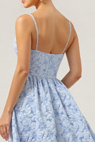 Load image into Gallery viewer, Blue A Line V-Neck High-Low Floral Bridesmaid Dress