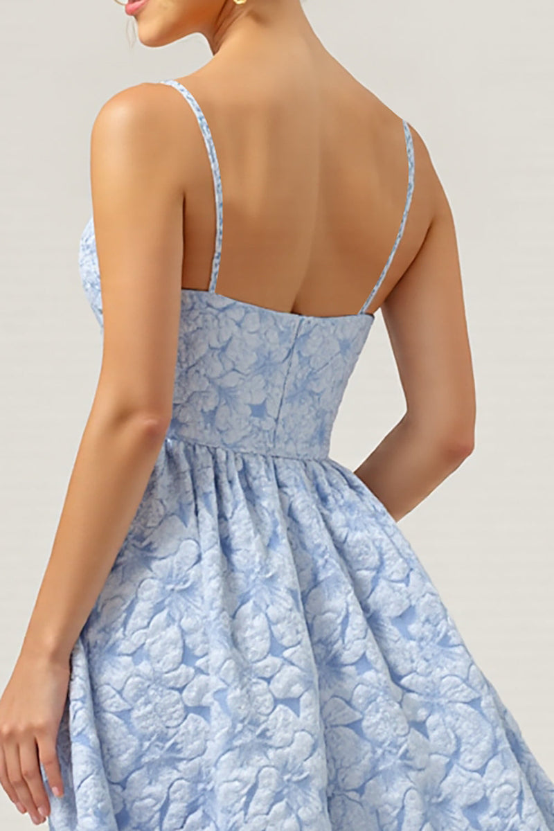 Load image into Gallery viewer, Blue A Line V-Neck High-Low Floral Bridesmaid Dress