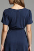 Load image into Gallery viewer, Navy Ruched Satin A Line Midi Work Dress with Short Sleeves
