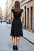 Load image into Gallery viewer, Black A Line Satin Boat Neck Midi Work Dress