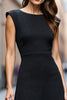 Load image into Gallery viewer, Black A Line Satin Boat Neck Midi Work Dress